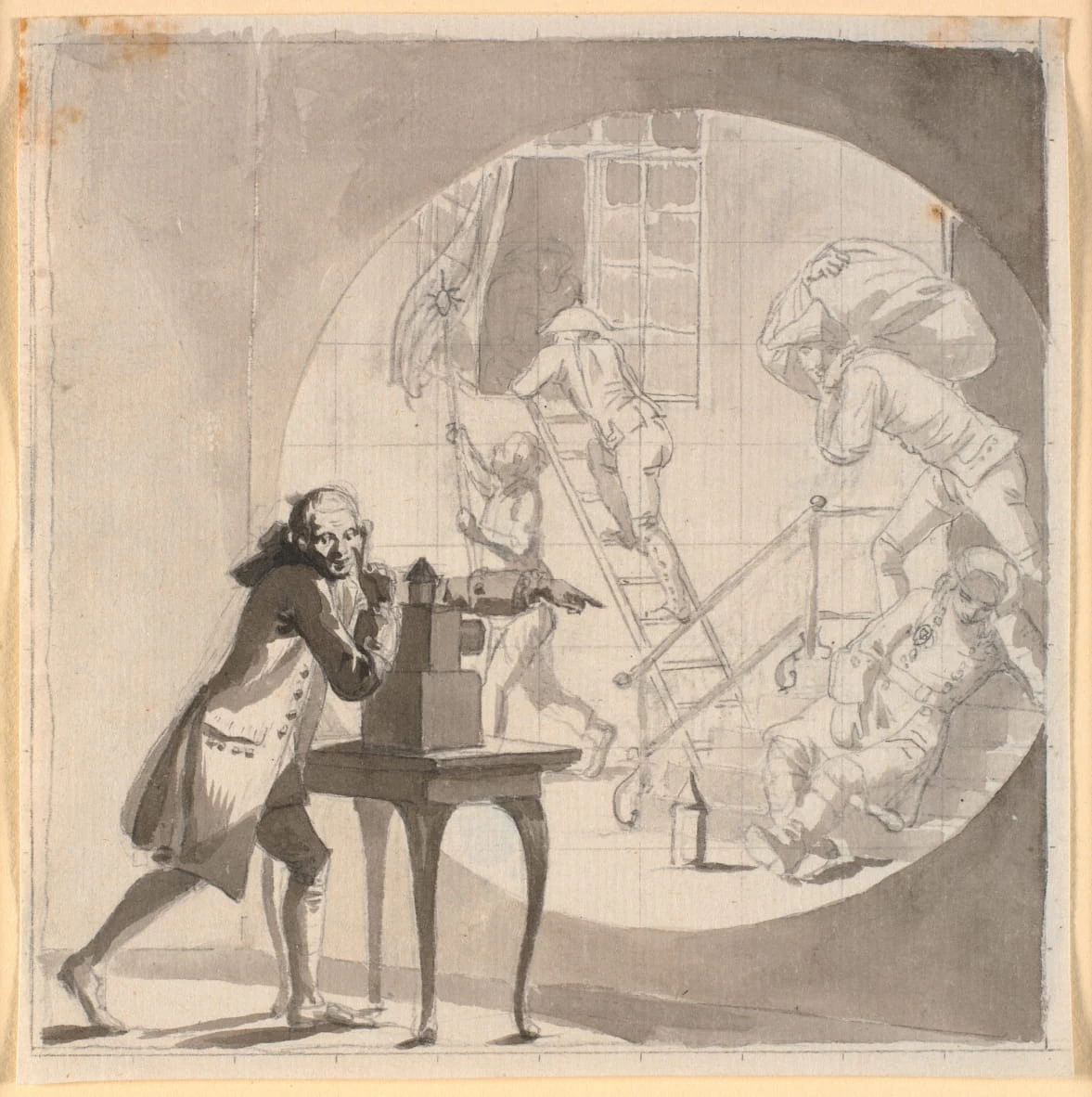 Studio di un uomo con una laterna magica mostra un furto in corso davanti al naso della guardia addormentata - Statens Museum for Kunst